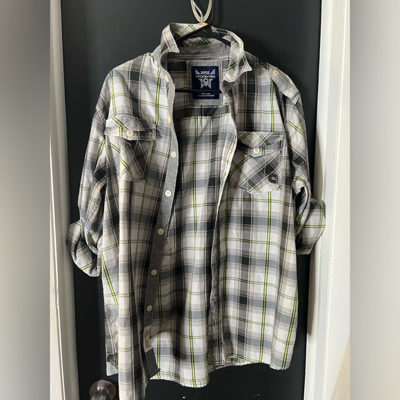 Y2K AKADEMIKS Mens Plaid Button Up Front Shirt Big & Tall 3/4 Sleeve Skate Large - Picture 5 of 13